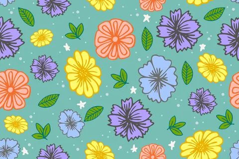 Vector floral background with spring flowers seamless pattern Stock Illustration