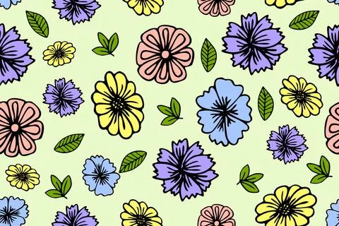 Vector floral background with spring flowers seamless pattern Stock Illustration
