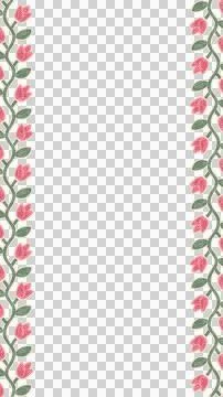 Vector floral border is framing red blossoms and green leaves on transparent Stock Illustration