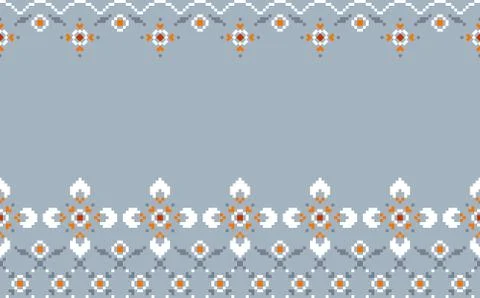 Vector floral border, imitation of embroidery, pixel effect Stock Illustration