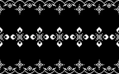 Vector floral border, imitation of embroidery, pixel effect Stock Illustration
