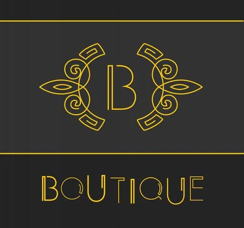 Vector floral Boutique label. Linear style frame. Yellow Stock Illustration