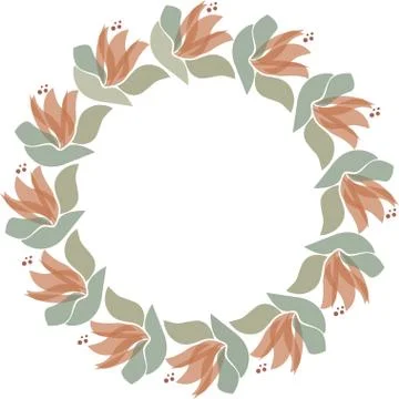 Vector floral circle frame. Scandinavian style illustration Illustrazione stock