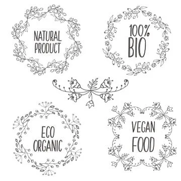 Vector floral decorative frames set. Herbs and wild flowers Stock Illustration