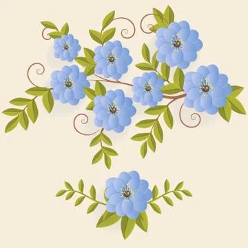 Vector floral design element for page decoration. Flowers with leaves. On the Stock Illustration
