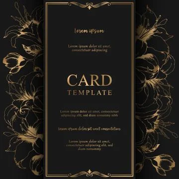 Vector floral elegant card with hand drawn gold lilies and leaves isolated on Stock Illustration