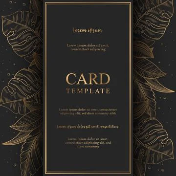 Vector floral elegant card with hand drawn gold tropical leaves isolated on.. Stock Illustration