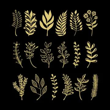 Vector floral elements in doodle style - flowers and leaves Stock-Illustration