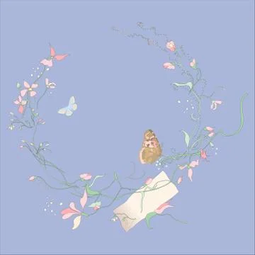 Vector floral elements with flowers and butterflies Illustrazione stock