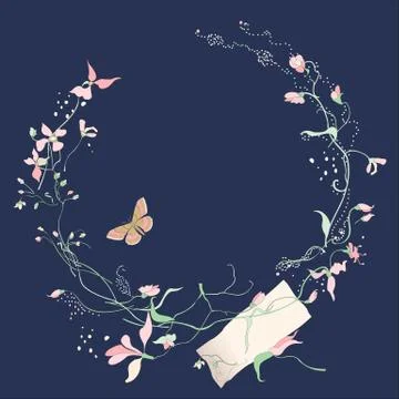 Vector floral elements with flowers and butterflies Illustrazione stock