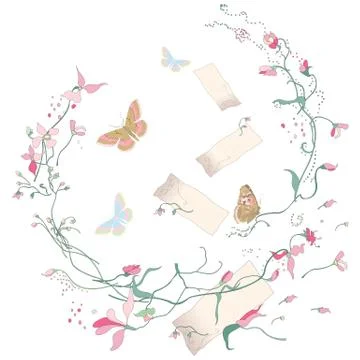 Vector floral elements with flowers, messages and butterflies Stock Illustration