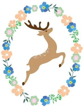 Vector Floral Frame Deer Stock Illustration