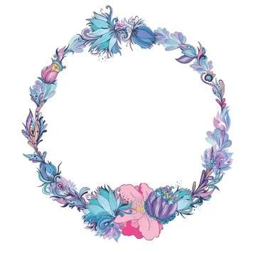 Vector Floral Frame in Indigo and Pink Stock Illustration