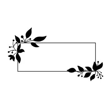 Vector floral frame with leaves. Rectangular black frame isolated Stock Illustration