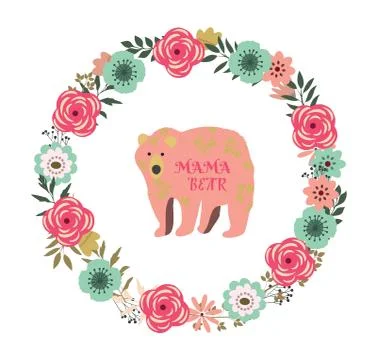 Vector floral frame mama bear Stock Illustration