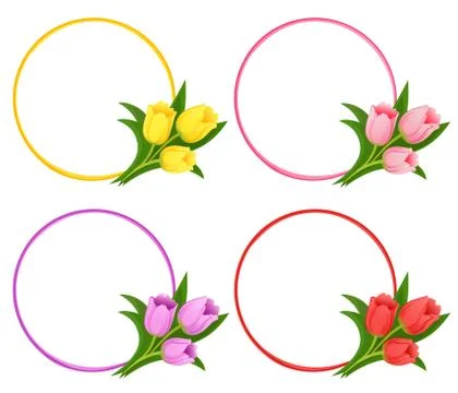 Vector floral frames with bouquets of tulips Stock Illustration
