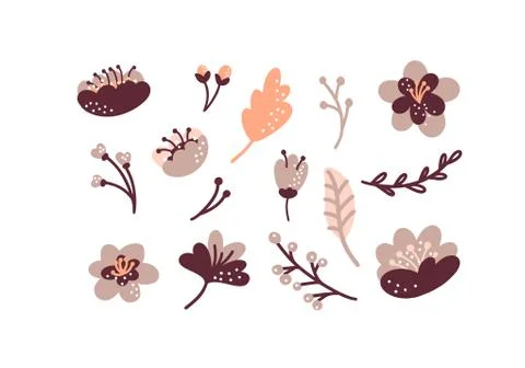 Vector floral hand drawn set. Colorful floral collection with leaves and flowers Stock Illustration