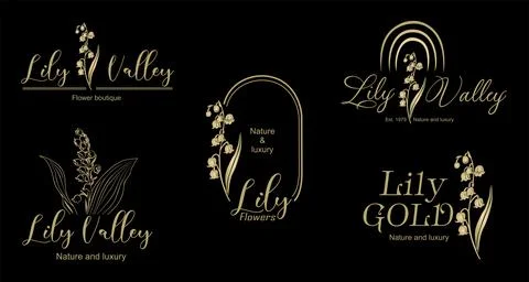 Vector floral logo design set in line art style. Stock Illustration