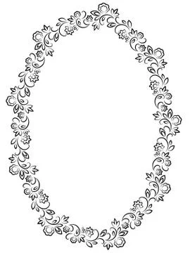 Vector floral oval frame on white background Illustrazione stock