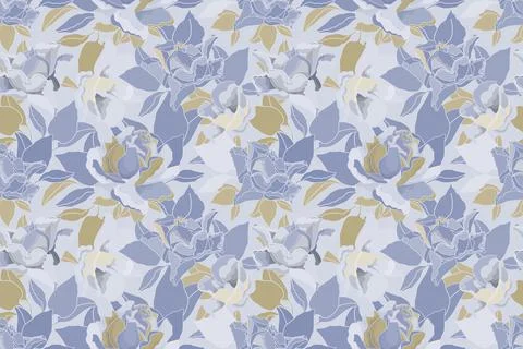 Vector floral pastel seamless pattern. Blue and golden roses Stock Illustration