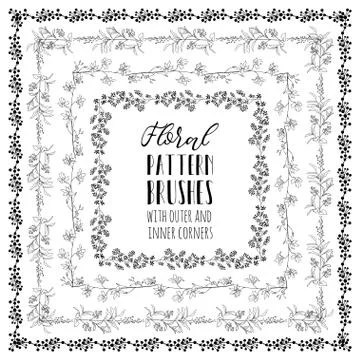 Vector Floral Pattern Brushes with Branches, Plants and Flowers Stock Illustration