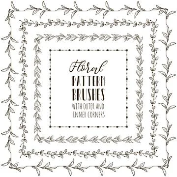 Vector Floral Pattern Brushes with Branches, Plants and Flowers Stock Illustration