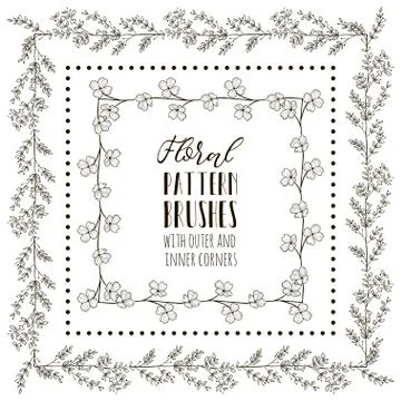 Vector Floral Pattern Brushes with Branches, Plants and Flowers Stock Illustration