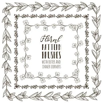 Vector Floral Pattern Brushes with Branches, Plants and Flowers Stock Illustration