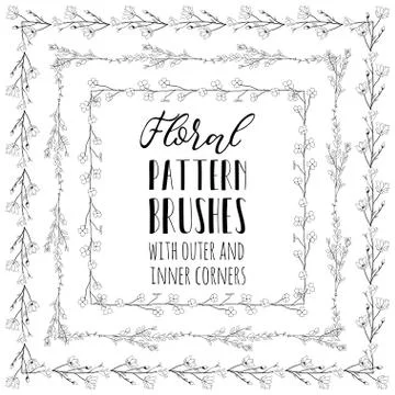 Vector Floral Pattern Brushes with Branches, Plants and Flowers Stock Illustration
