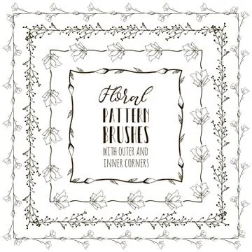 Vector Floral Pattern Brushes with Branches, Plants and Flowers Stock Illustration