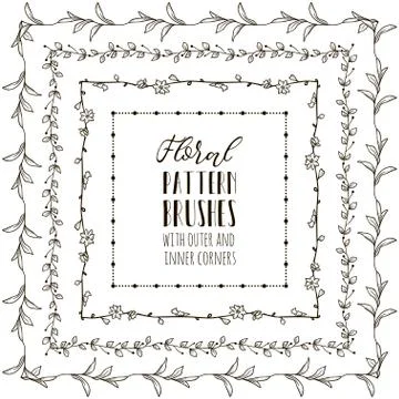 Vector Floral Pattern Brushes with Branches, Plants and Flowers Stock Illustration