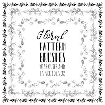 Vector Floral Pattern Brushes with Branches, Plants and Flowers Stock Illustration