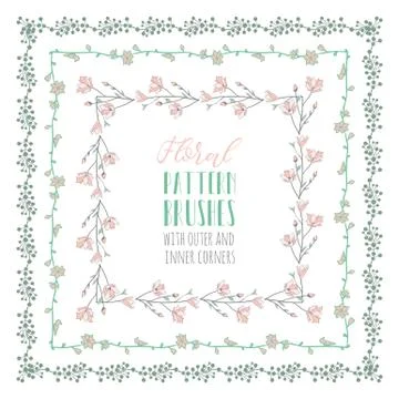 Vector Floral Pattern Brushes with Branches, Plants and Flowers Stock Illustration