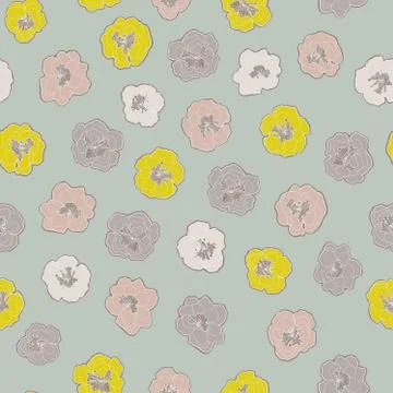 Vector floral pattern with colorful blooming flowers on blue background. Illustrazione stock