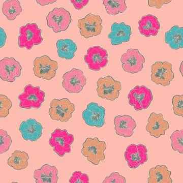 Vector floral pattern with colorful blooming flowers on pink background. Stock Illustration