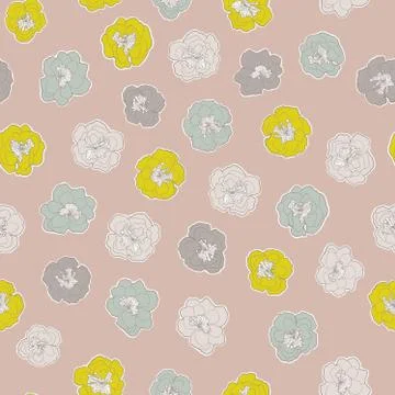 Vector floral pattern with colorful blooming flowers on pastel background. Stock Illustration