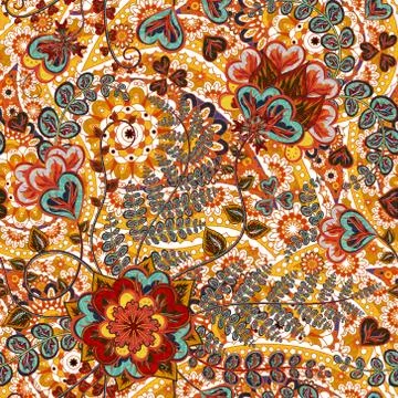 Vector floral pattern with colorful fantasy plants, flowers and leaves. Paisley Illustrazione stock