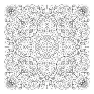 Vector floral pattern. Coloring book page for adult. square form Illustrazione stock