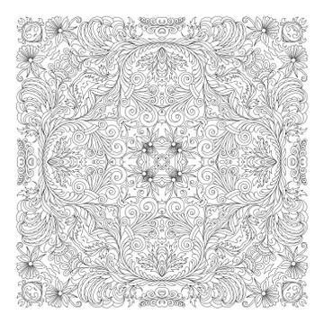 Vector floral pattern. Coloring book page for adult. square form Illustrazione stock