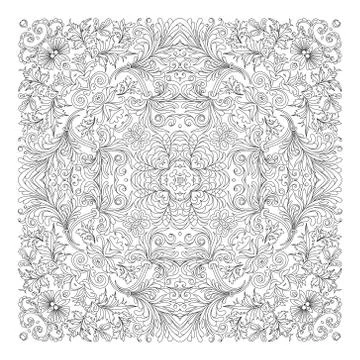 Vector floral pattern. Coloring book page for adult. square form Illustrazione stock