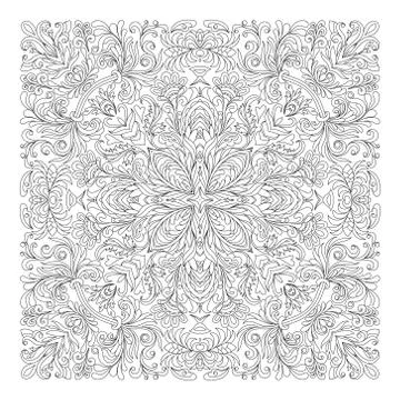 Vector floral pattern. Coloring book page for adult. square form Illustrazione stock