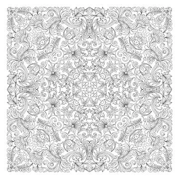 Vector floral pattern. Coloring book page for adult. square form Stock Illustration