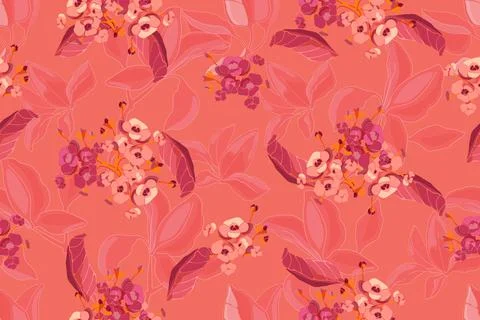 Vector floral pattern on coral color background. Stock Illustration