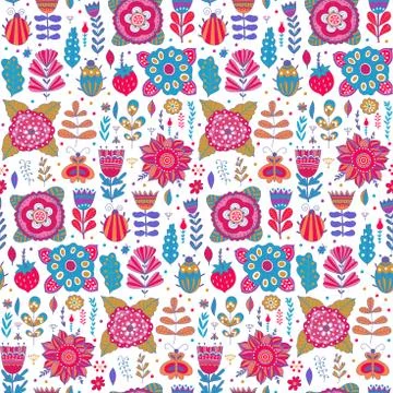 Vector floral pattern design background with butterflies Stock Illustration
