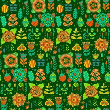 Vector floral pattern design background with butterflies Illustrazione stock