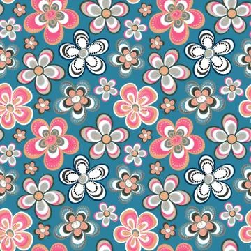 Vector floral pattern in doodle style with flowers. Gentle, spring floral Stock Illustration