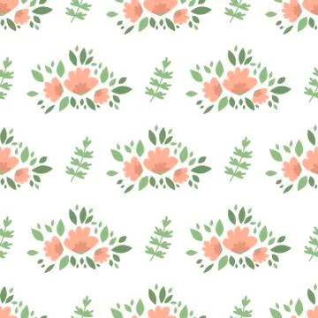 Vector floral pattern in doodle style with flowers and leaves Stock Illustration