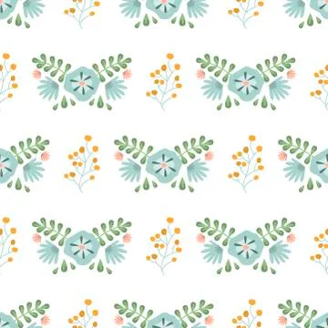 Vector floral pattern in doodle style with flowers and leaves Stock Illustration