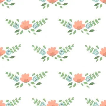 Vector floral pattern in doodle style with flowers and leaves Stock-Illustration