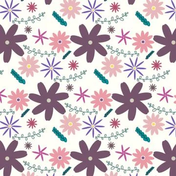 Vector floral pattern in doodle style with flowers and leaves. Stock Illustration